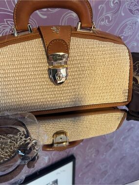 Pratesi dr bag leather and raffia handbag